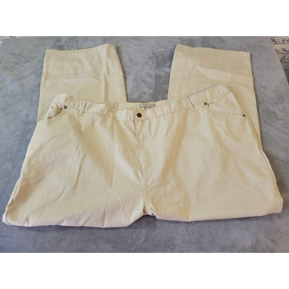 Woman Within 34W Jeans Straight Leg Beige Cotton High Rise Plus Size Denim SL81E